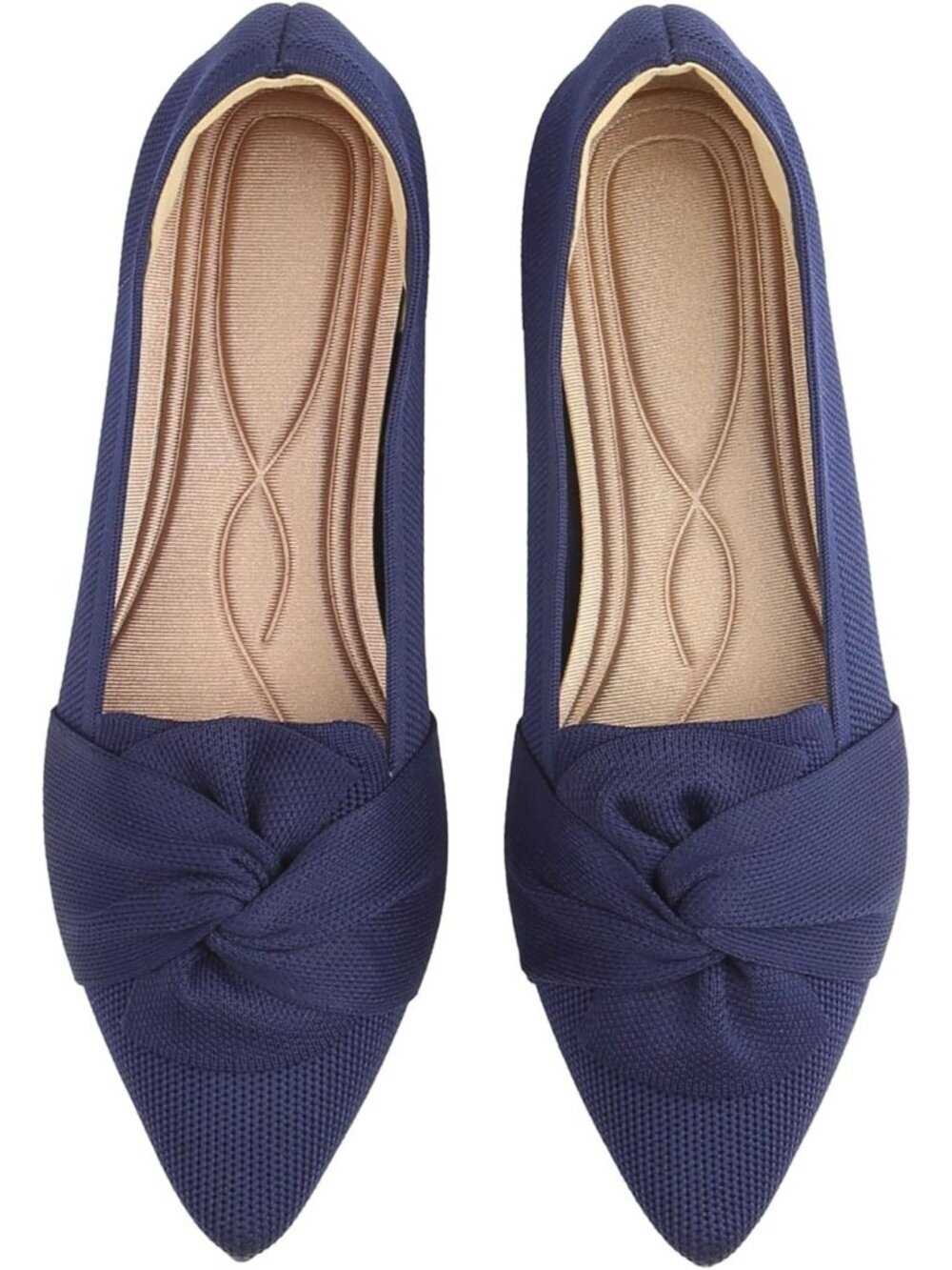 Women's Navy Pointed Toe Ballet With Bow Comfortable Knit Dressy Flats Shoes